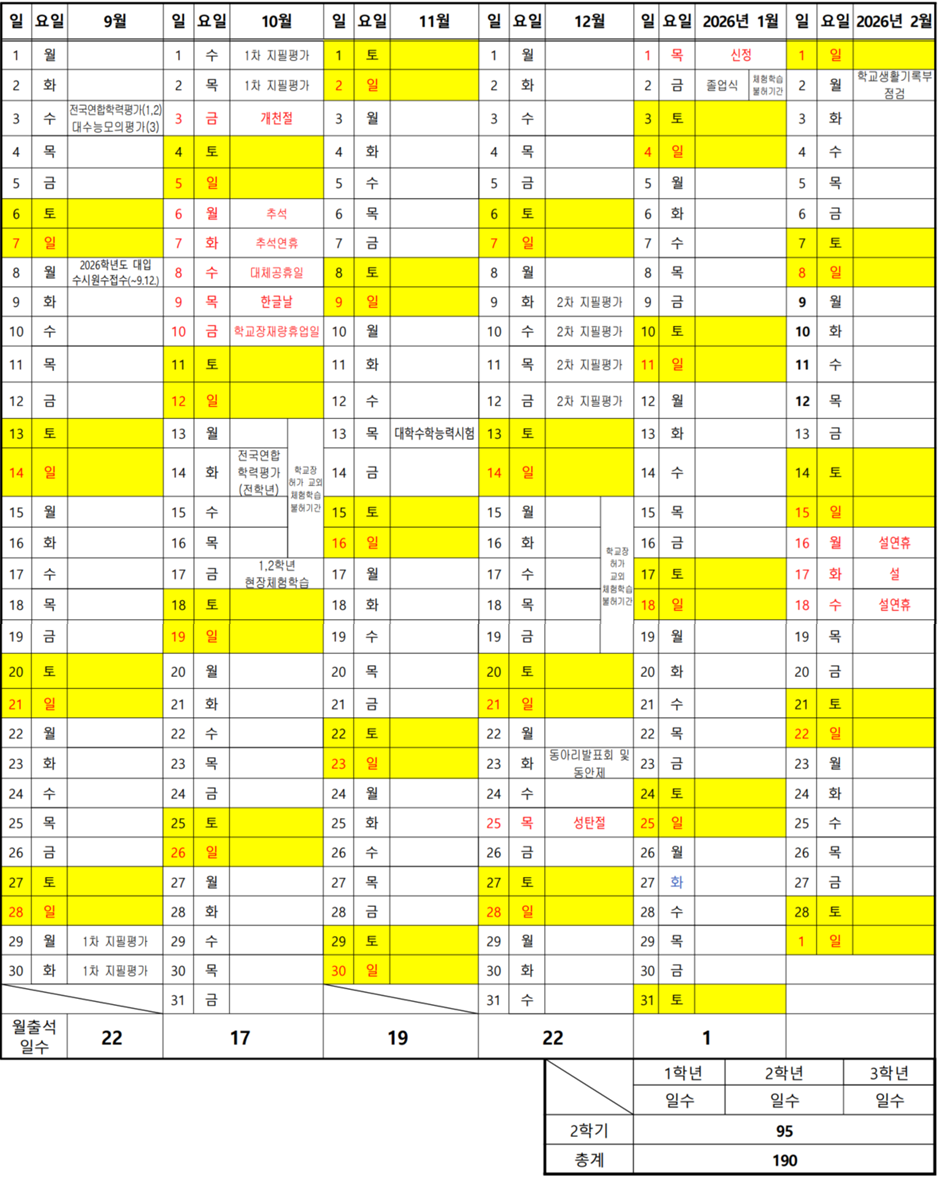 2025학년도 2학기 학사일정